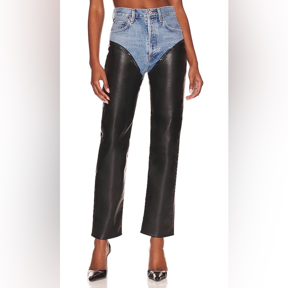 Agolde High Rise Two-Tone Jeans - Black and Blue
